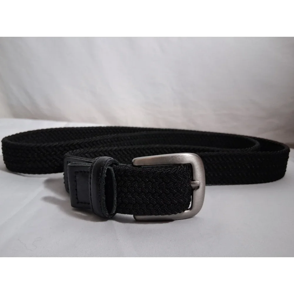 Mens Black Braided Elastic Stretch Belt Nickel Free Buckle 2XL 46-48 8012JA
